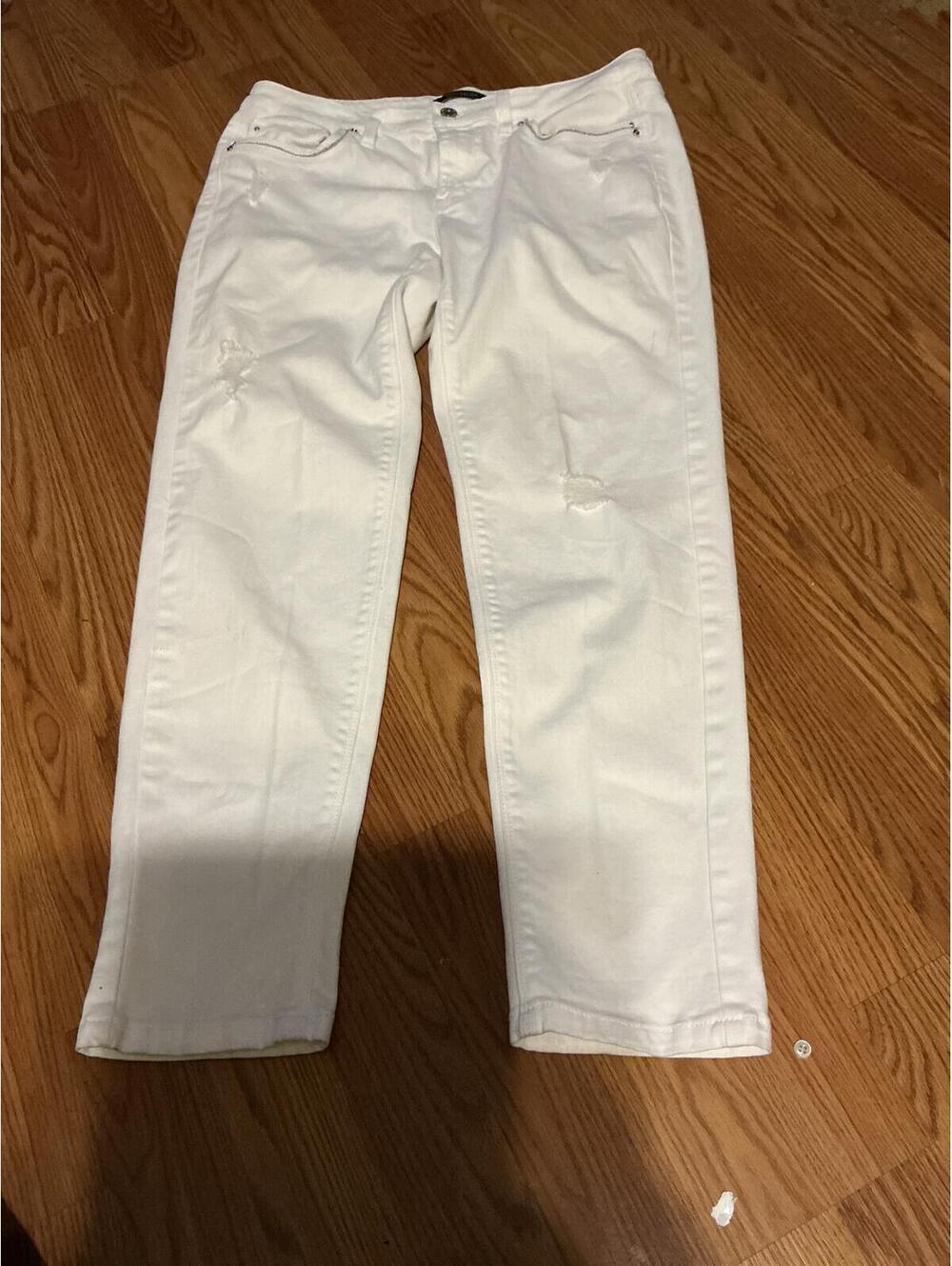 White House Black Market White Distressed Straight Leg Jeans